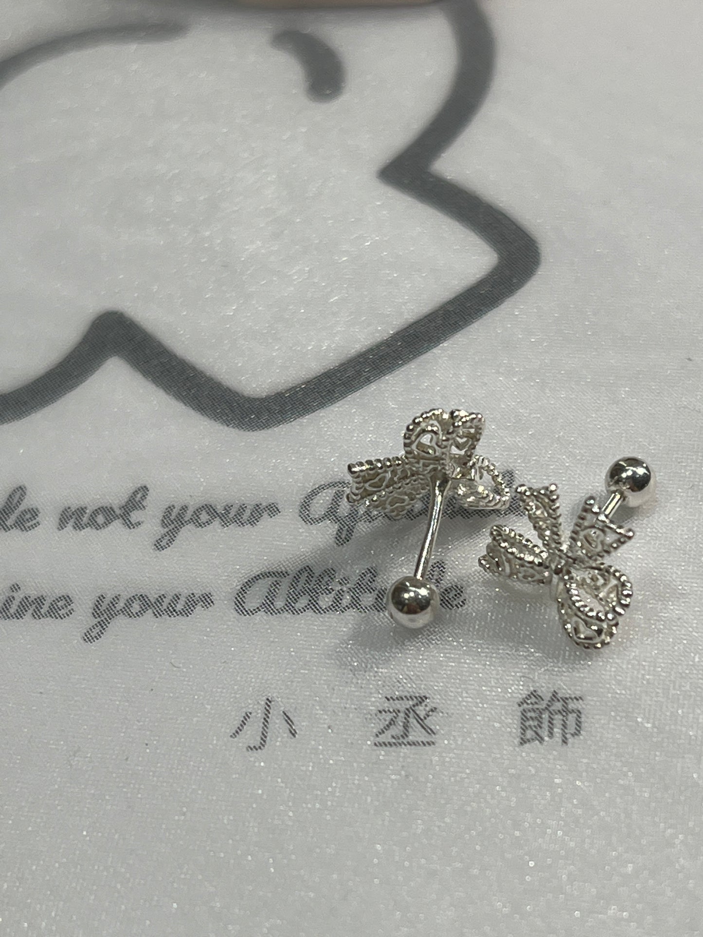 小丞飾 蕾絲蝴蝶結轉珠耳環 珠珠3mm 耳針7mm #116