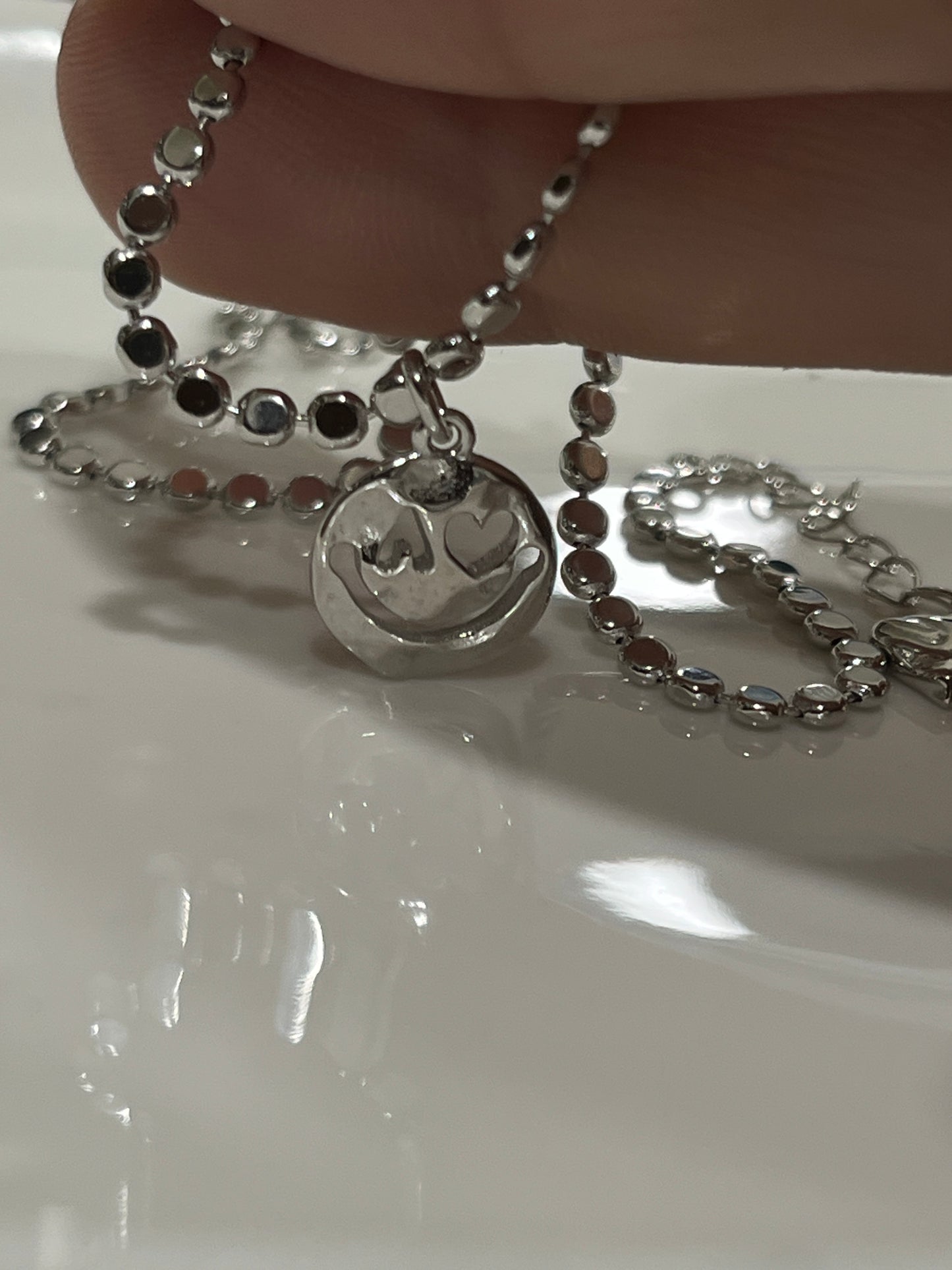 小丞飾_閃亮純銀扁豆愛心俏皮笑臉腳鏈-長度22+3 公分 ,$690 ,#1031-1