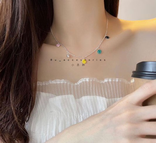 彩色笑臉圓牌細鏈#44