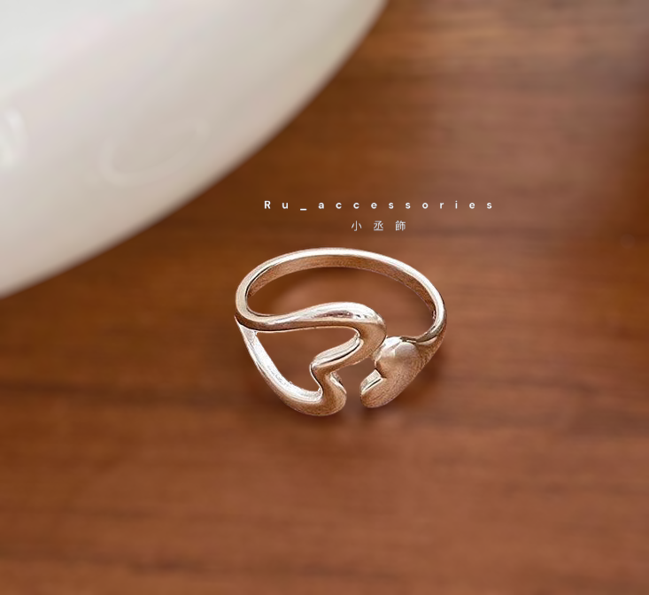 雙心開口戒 #307