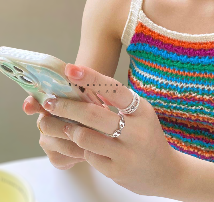 銀色款圓扁豬鼻開口戒#424