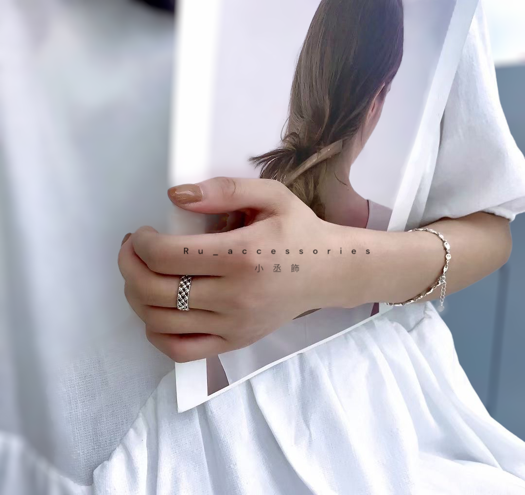 超級好看菱格紋開口戒 #403