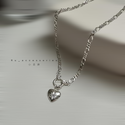 熱賣款AB鍊愛心鑽大圓扣項鍊可以自己換墜飾含愛心吊墜 總長45cm #56