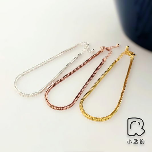 小丞飾-正韓D 通體全純銀s925正韓韓國生產製造 質感麥穗編製鏈條 金 銀 粉 三色 #76 超級美還可以交叉當辮子手鍊無敵美手鍊 16+3公分 $790官網搜尋🔍#76