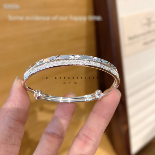 S999 時尚雙層滿天星噴砂推拉銀鐲 #35