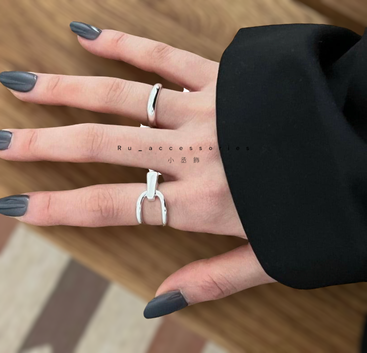 直角幾何開口戒 銀色#33