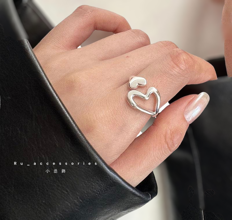 雙心開口戒 #307