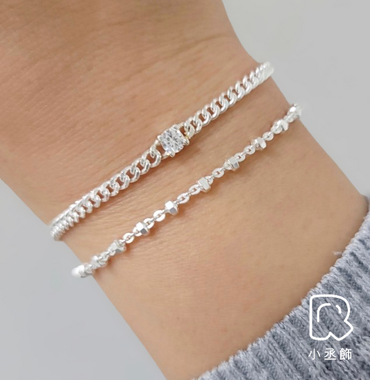 小丞飾-正韓通體全純銀s925正韓韓國生產製造 細緻柔美古巴鍊配上一個小鑽 #75 金 銀 粉 三色甜美可愛16+3 公分 $790