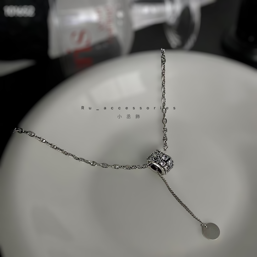 超級質感微鑲豬鼻玫瑰項鍊 46+5cm #37