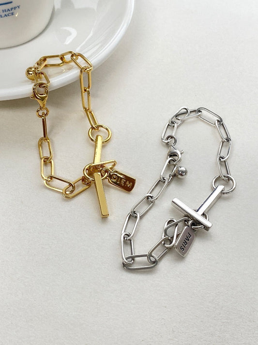 小丞飾 韓國製造幾何橢圓長條手鍊 總長20公分 大小手都適合 小手往前扣銀$1290  #141