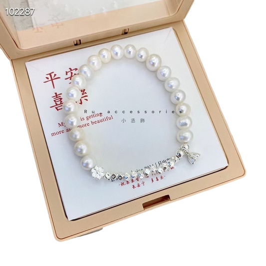 珍珠蓮花小花碎銀彈力繩 #48