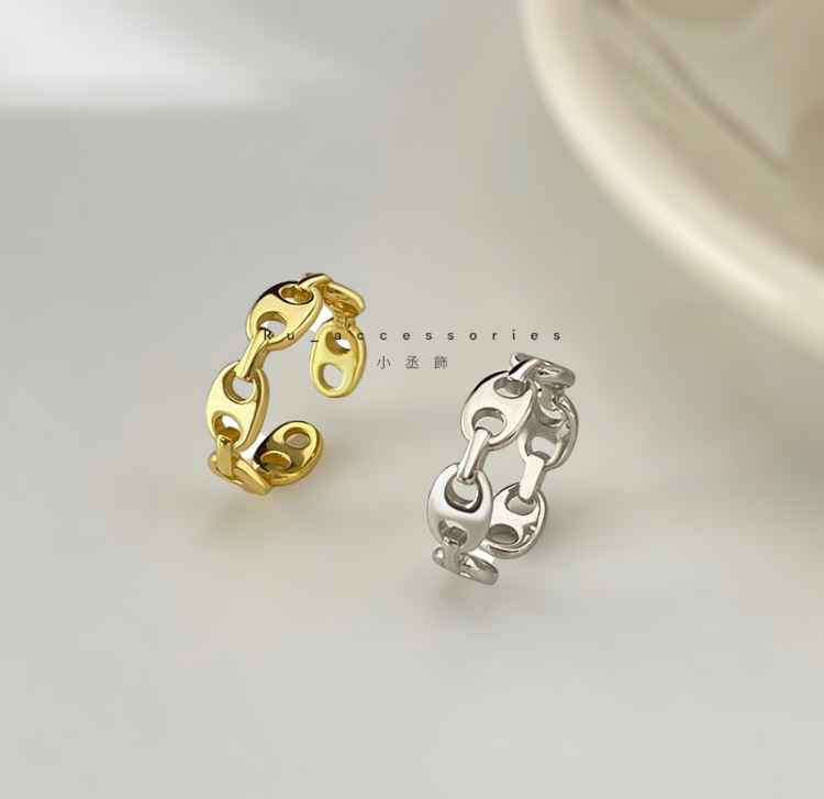 銀色款圓扁豬鼻開口戒#424