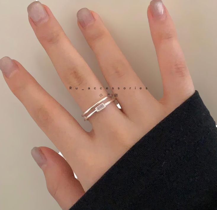 長方雙層白鑽開口戒#169