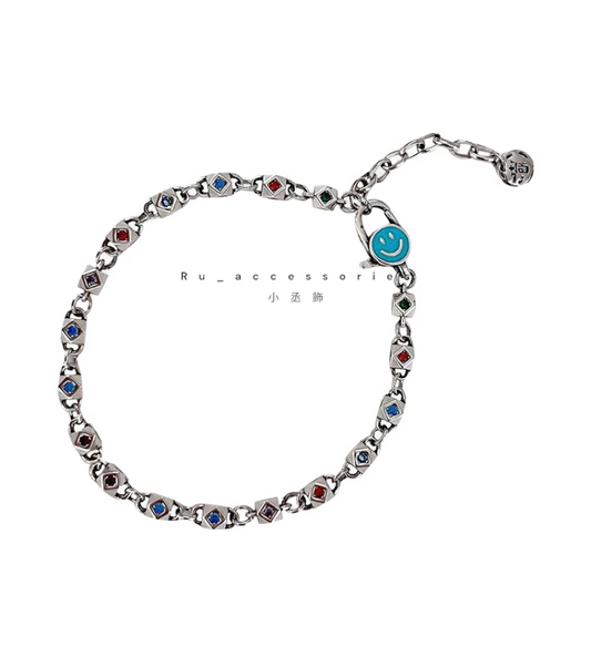 笑臉彩鑽碎銀手鍊#63