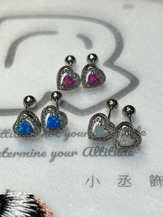 小丞飾 愛心歐珀石轉珠耳環 珠珠4mm,耳針 8mm , $320 #147