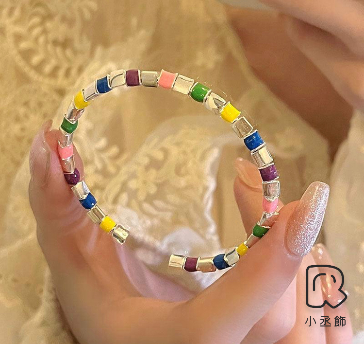 小丞飾 S925純銀彩虹色方塊手鐲甜美可愛手環 #41
