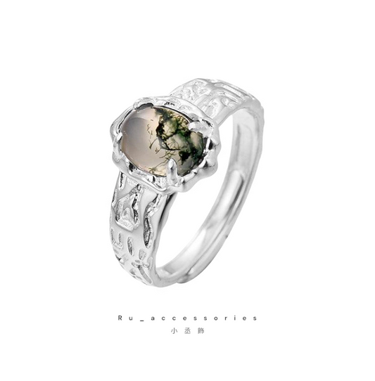 超特別款式水草瑪瑙水晶熔岩活圍可調戒 #417