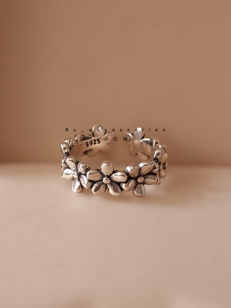 可愛爆表立體滿版五瓣花開口戒 #36