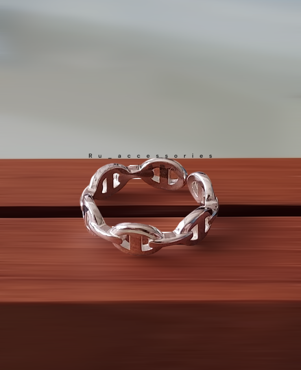 亮銀橢圓經典豬鼻開口戒 #101