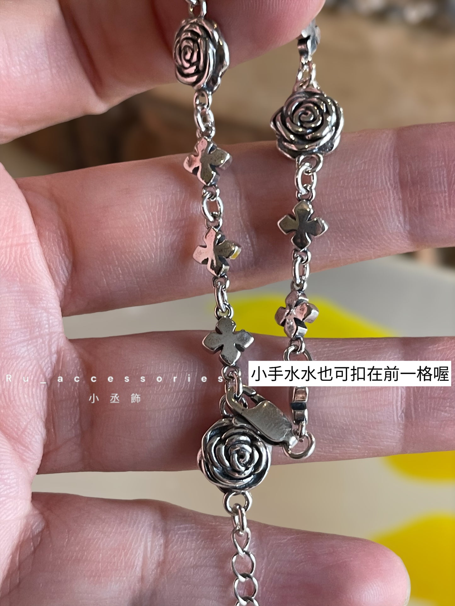 絕美厚玫瑰十字花朵手鏈 #6