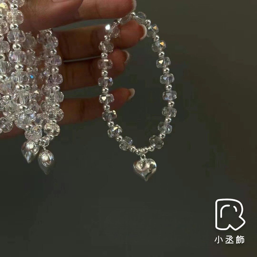 小丞飾 韓國製造925銀 水晶愛心彈力手鍊 $890 #140
