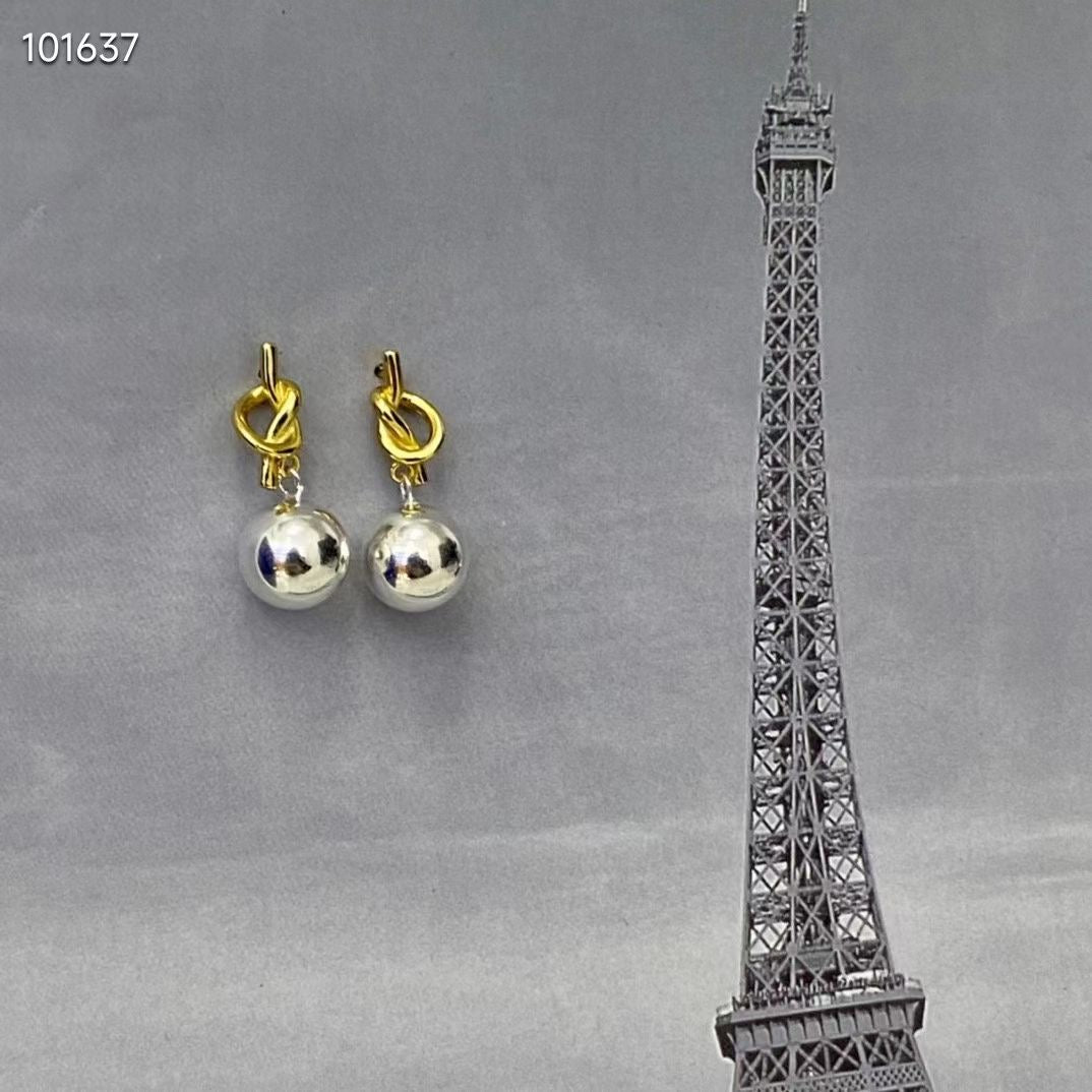 小丞飾 精緻小巧金銀撞色小圓球耳釘 小眾設計繩結簡約百搭時髦款 $550 #133