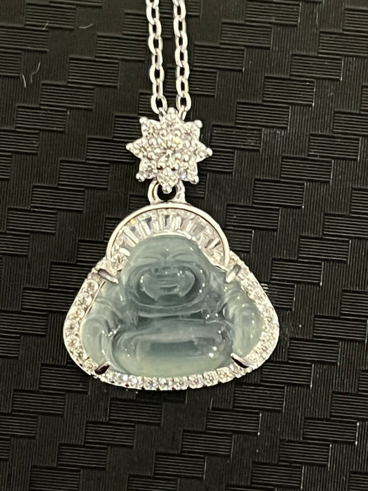 小丞飾-莫桑鑽天然翡翠 彌勒佛項鍊 40+2+3公分 N6031521