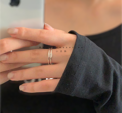 長方雙層白鑽開口戒＃169