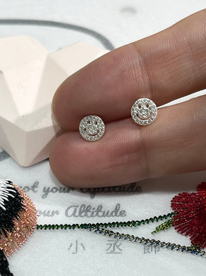 小丞飾 韓國製造 微鑲笑臉😊轉珠耳環 珠珠3mm, 耳針6mm #113