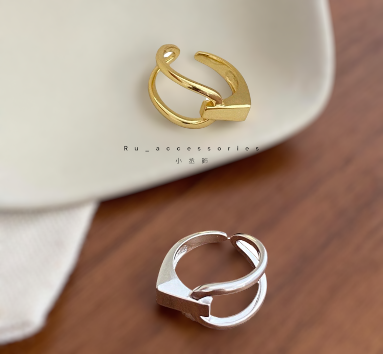 直角幾何開口戒 銀色＃33