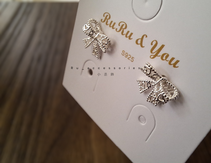 小丞飾 蕾絲蝴蝶結轉珠耳環 珠珠3mm 耳針7mm #116