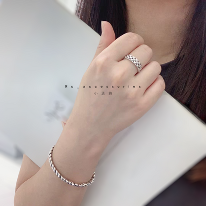 超級好看菱格紋開口戒 #403