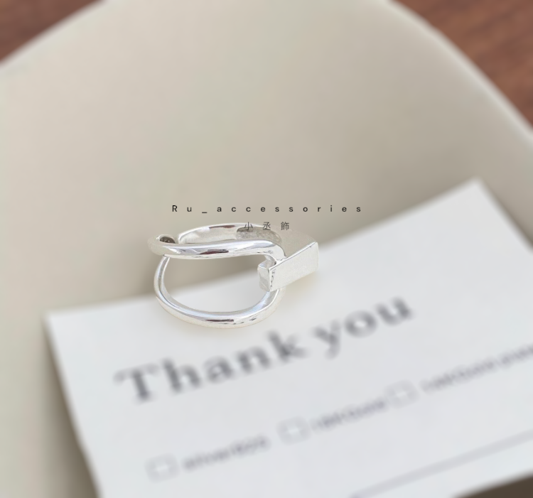 直角幾何開口戒 銀色＃33