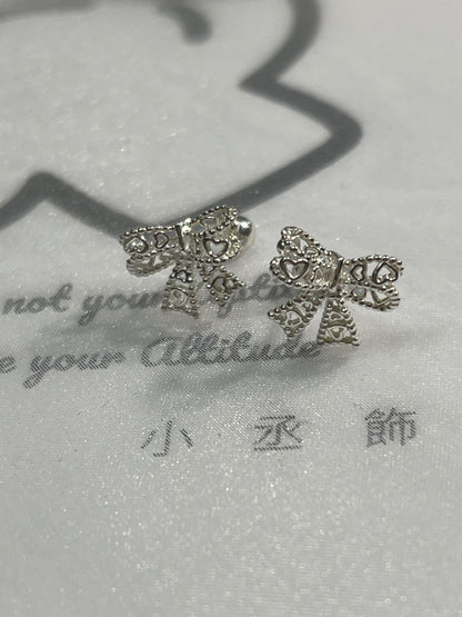 小丞飾 蕾絲蝴蝶結轉珠耳環 珠珠3mm 耳針7mm #116