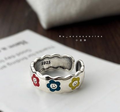 笑臉復古小花戒指#177