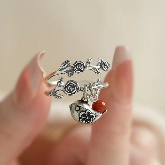 小丞飾
復古玫瑰藤蔓小鳥戒指女簡約高級感小清新開口指環小眾設計文藝食指戒 
$520   #R600