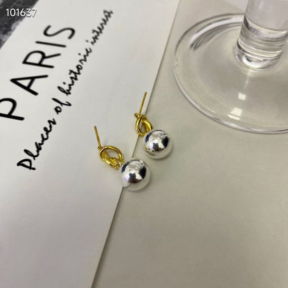 小丞飾 精緻小巧金銀撞色小圓球耳釘 小眾設計繩結簡約百搭時髦款 $550 #133