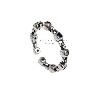 紅撞綠-豆豆相間開口戒 可愛格子低調彩鑽開口戒 #407