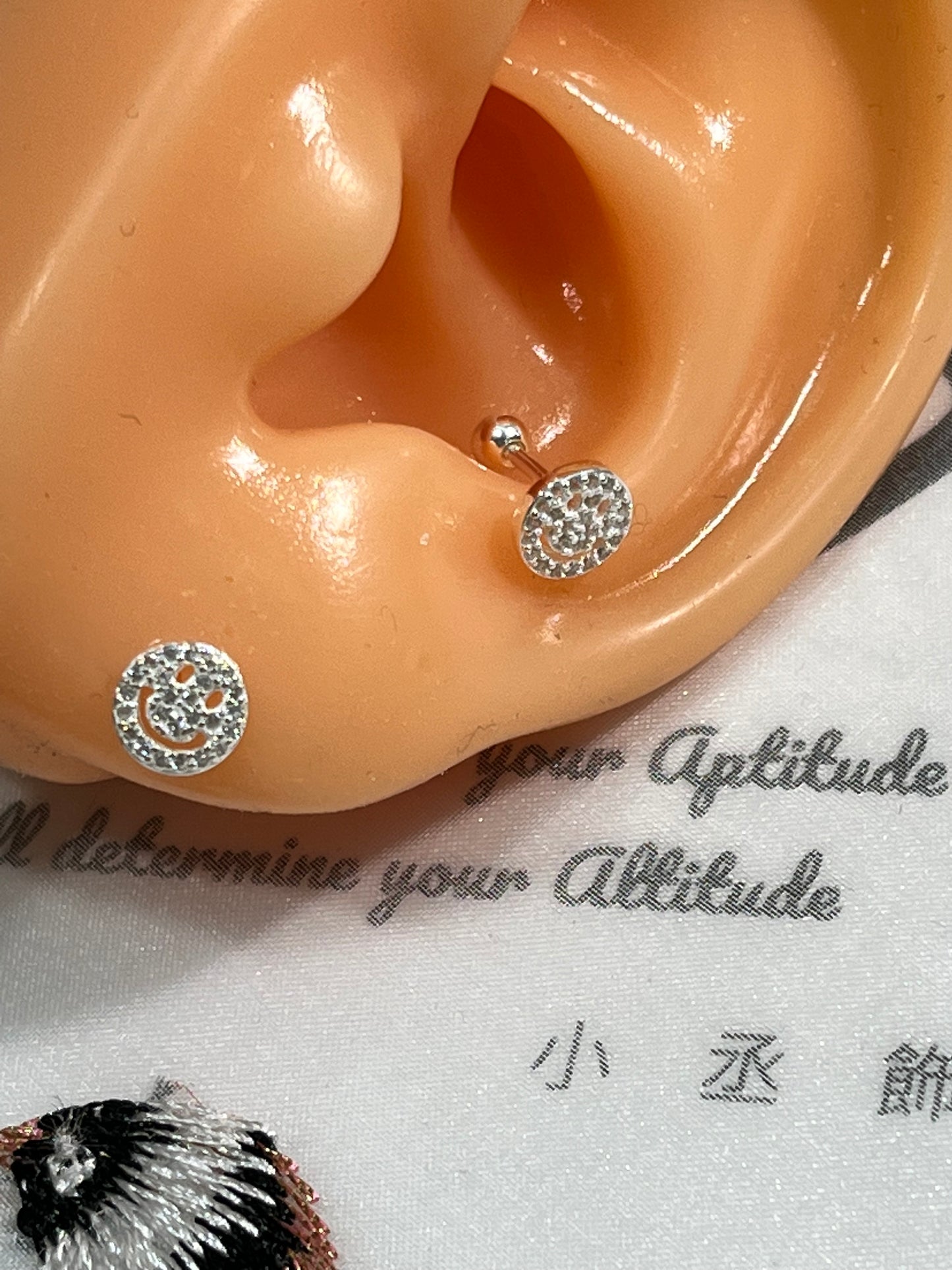 小丞飾 韓國製造 微鑲笑臉😊轉珠耳環 珠珠3mm, 耳針6mm #113