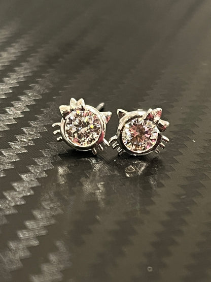 小丞飾-莫桑鑽50分-可愛蝴蝶結🎀貓咪耳釘 E6031406