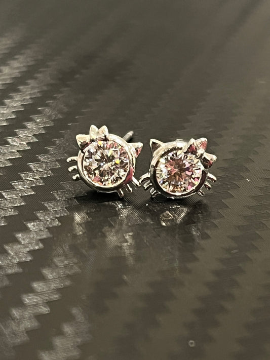 小丞飾-莫桑鑽50分-可愛蝴蝶結🎀貓咪耳釘 E6031406