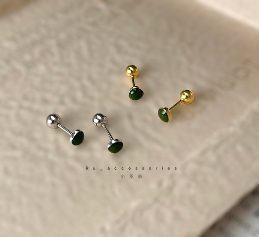 S999 綠色轉珠耳釘 （銀色款）#59