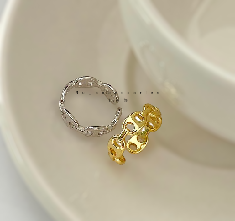 銀色款圓扁豬鼻開口戒#424