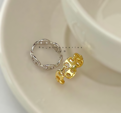 銀色款圓扁豬鼻開口戒#424