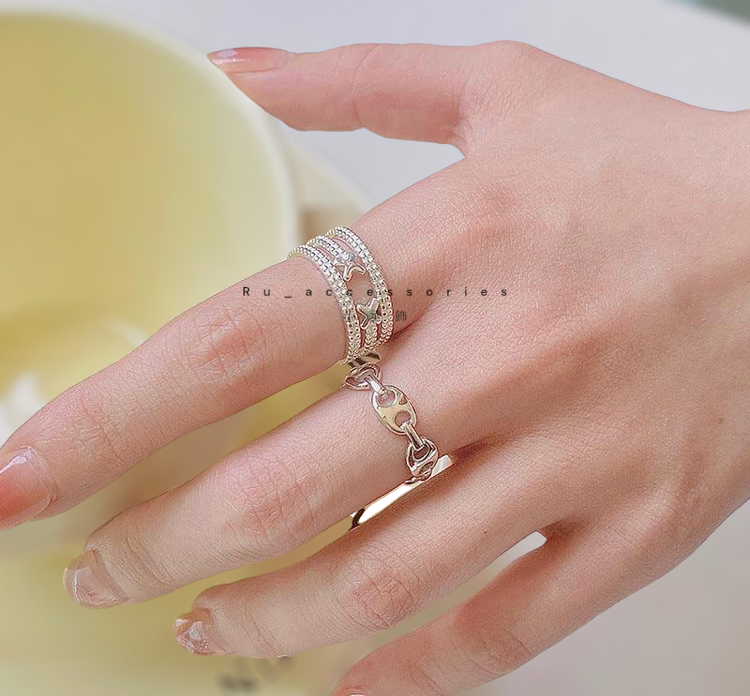 銀色款圓扁豬鼻開口戒#424