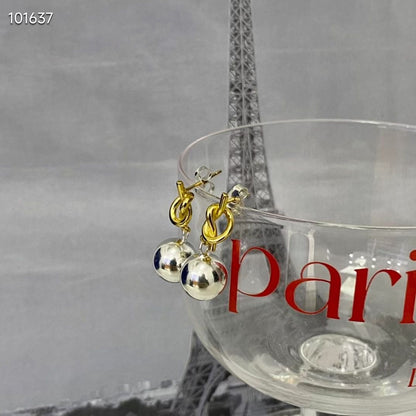 小丞飾 精緻小巧金銀撞色小圓球耳釘 小眾設計繩結簡約百搭時髦款 $550 #133