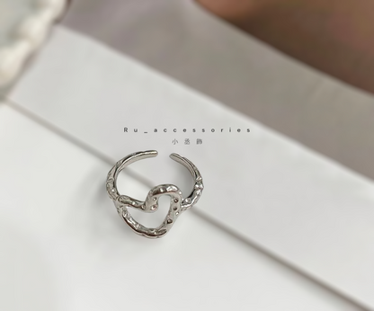 熔岩風鏤空愛心開口戒 #38