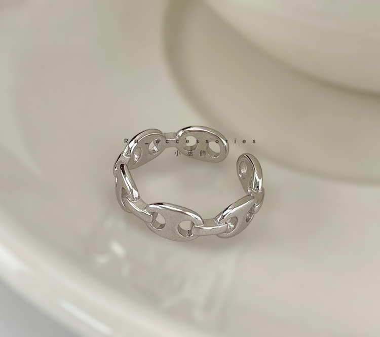 銀色款圓扁豬鼻開口戒#424