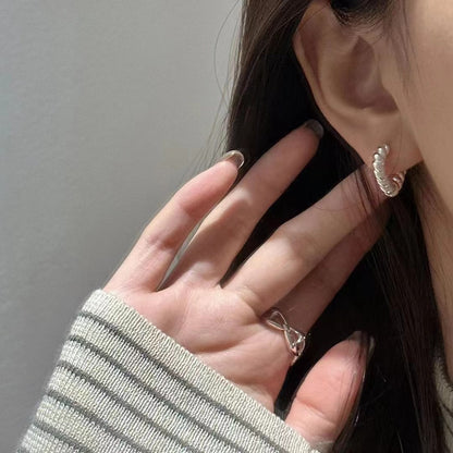 小丞飾 愛心新款S925純銀螺紋愛心耳扣耳釘 小眾設計高級感浪漫心形耳環個性耳飾 $640 #117