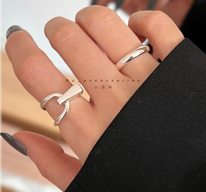 直角幾何開口戒 銀色＃33